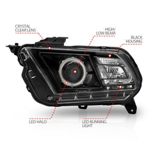 Load image into Gallery viewer, ANZO 2010-2014 Ford Mustang Projector Headlights w/ Halo Black (CCFL)