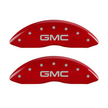 Load image into Gallery viewer, MGP Front set 2 Caliper Covers Engraved Front GMC Red finish silver ch