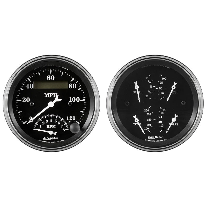 Auto Meter Gauge Kit 2 pc. Quad & Tach/Speedo 3 3/8in Old Tyme Black