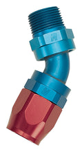 Load image into Gallery viewer, Russell Performance -8 AN Red/Blue 45 Degree Full Flow Swivel Pipe Thread Hose End (With 3/8in NPT)