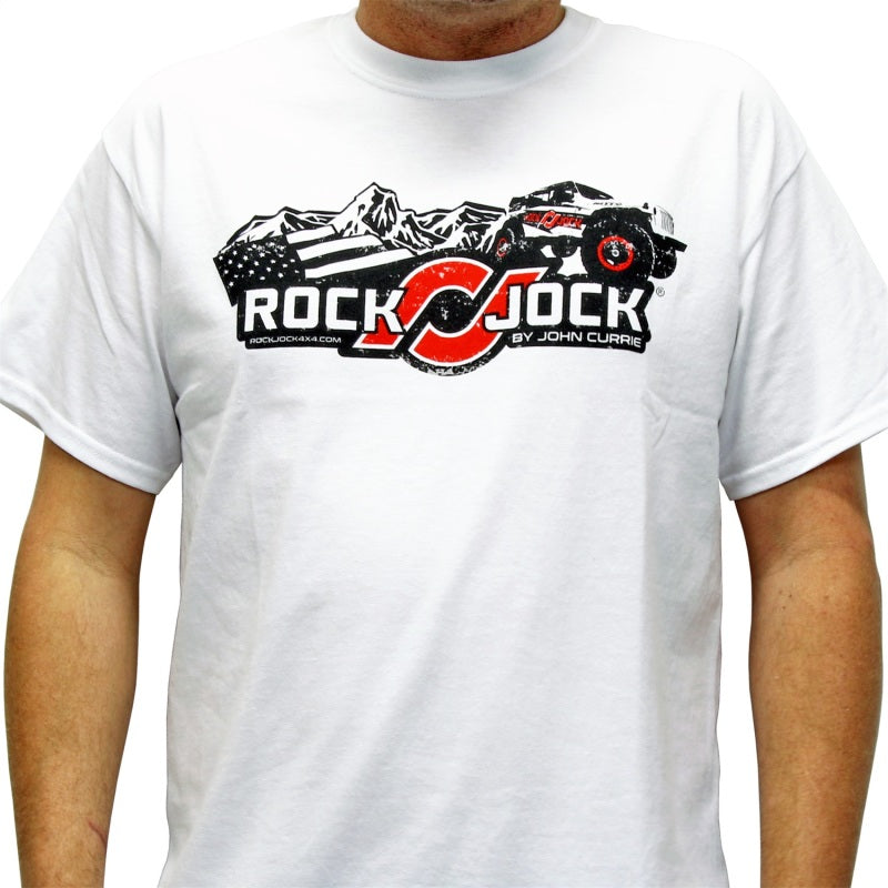RockJock T-Shirt w/ Logo and Jeep White Youth Medium Print on the Front