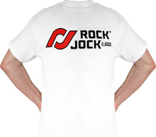 Load image into Gallery viewer, RockJock T-Shirt w/ Logos Front and Back White Small
