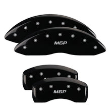 Load image into Gallery viewer, MGP 4 Caliper Covers Engraved Front &amp; Rear Chevy racing Black finish silver ch