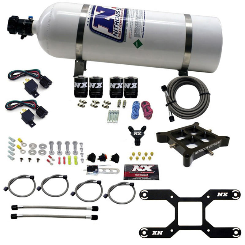 Nitrous Express 4150 Dual Stage Billet Crossbar Nitrous Kit (50-300 & 100-500HP) w/15lb Bottle