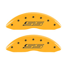 Load image into Gallery viewer, MGP 4 Caliper Covers Engraved Front &amp; Rear Gen 5/SS Yellow finish black ch