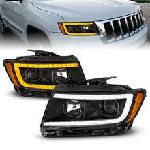 Load image into Gallery viewer, ANZO 11-13 Jeep Grand Cherokee (Factory Halogen Only) Projector Headlights w/Light Bar Swtchbk Black