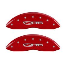 Load image into Gallery viewer, MGP 4 Caliper Covers Engraved Front C6/Corvette Engraved Rear C6/Z06 Red finish silver ch