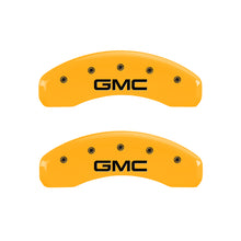 Load image into Gallery viewer, MGP 4 Caliper Covers Engraved Front &amp; Rear 99-03 GMC Sierra 1500 Yellow Finish Black GMC Logo