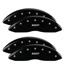 Load image into Gallery viewer, MGP 4 Caliper Covers Engraved Front &amp; Rear Silverado style/SS Black finish silver ch