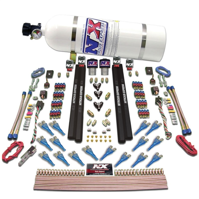 Nitrous Express Shark Dual Stage/Gas/Rails 16 Nozzles Nitrous Kit (200-1200HP) w/Composite Bottle