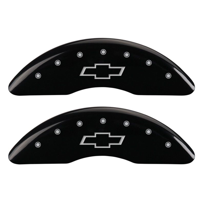 MGP 4 Caliper Covers Engraved Front & Rear Bowtie Black finish silver ch