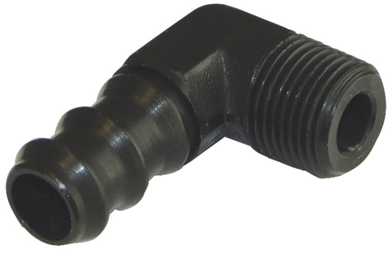 Moroso Air/Oil Separator Fuel Line Fitting - 3/8in to 1/2in Hose - 90 Degree - Black - Single