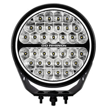 Load image into Gallery viewer, Go Rhino Xplor Blackout Series Round LED Sgl Driving Kit w/DRL (Surface/Thread Stud Mnt) 9in. - Blk